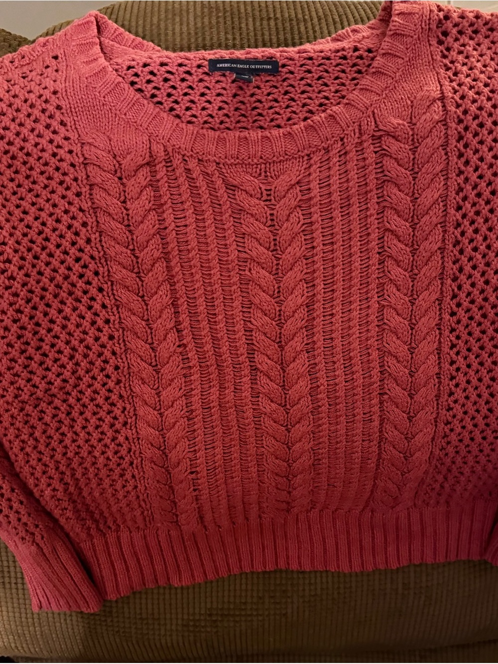 American Eagle Outfitters Rose Coral Cable Crew Sweater